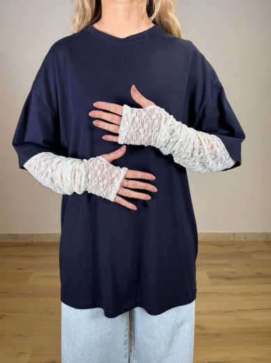 Immagine di T-SHIRT MANICA PIZZO CONTRAST