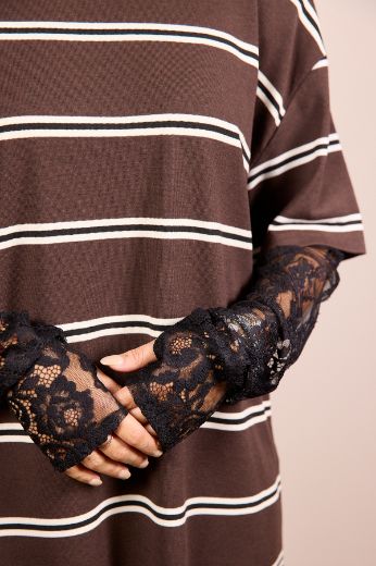 Immagine di T-SHIRT RIGHE MANICA PIZZO
