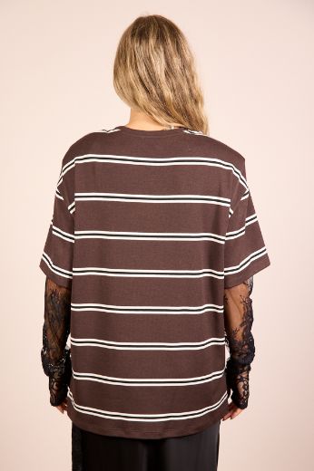 Immagine di T-SHIRT RIGHE MANICA PIZZO