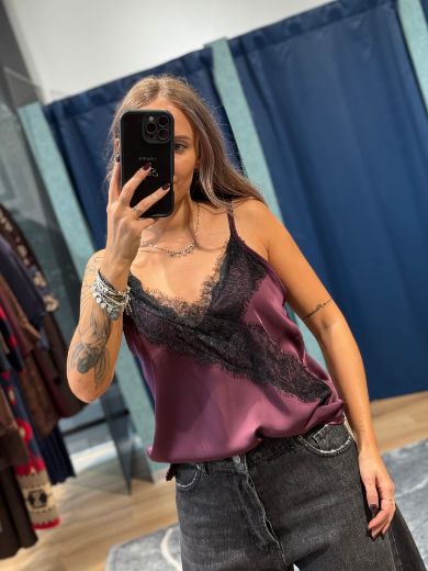 Immagine di CANOTTA SATIN PIZZO - Disponibile in BORDEAUX, NERO, MARRONE