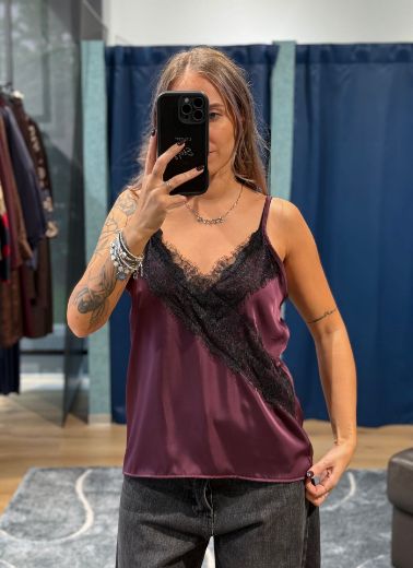 Immagine di CANOTTA SATIN PIZZO - Disponibile in BORDEAUX, NERO, MARRONE