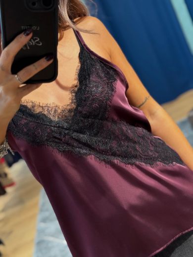 Immagine di CANOTTA SATIN PIZZO - Disponibile in BORDEAUX, NERO, MARRONE