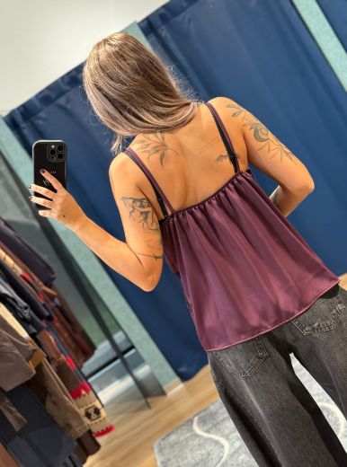 Immagine di CANOTTA SATIN PIZZO - Disponibile in BORDEAUX, NERO, MARRONE