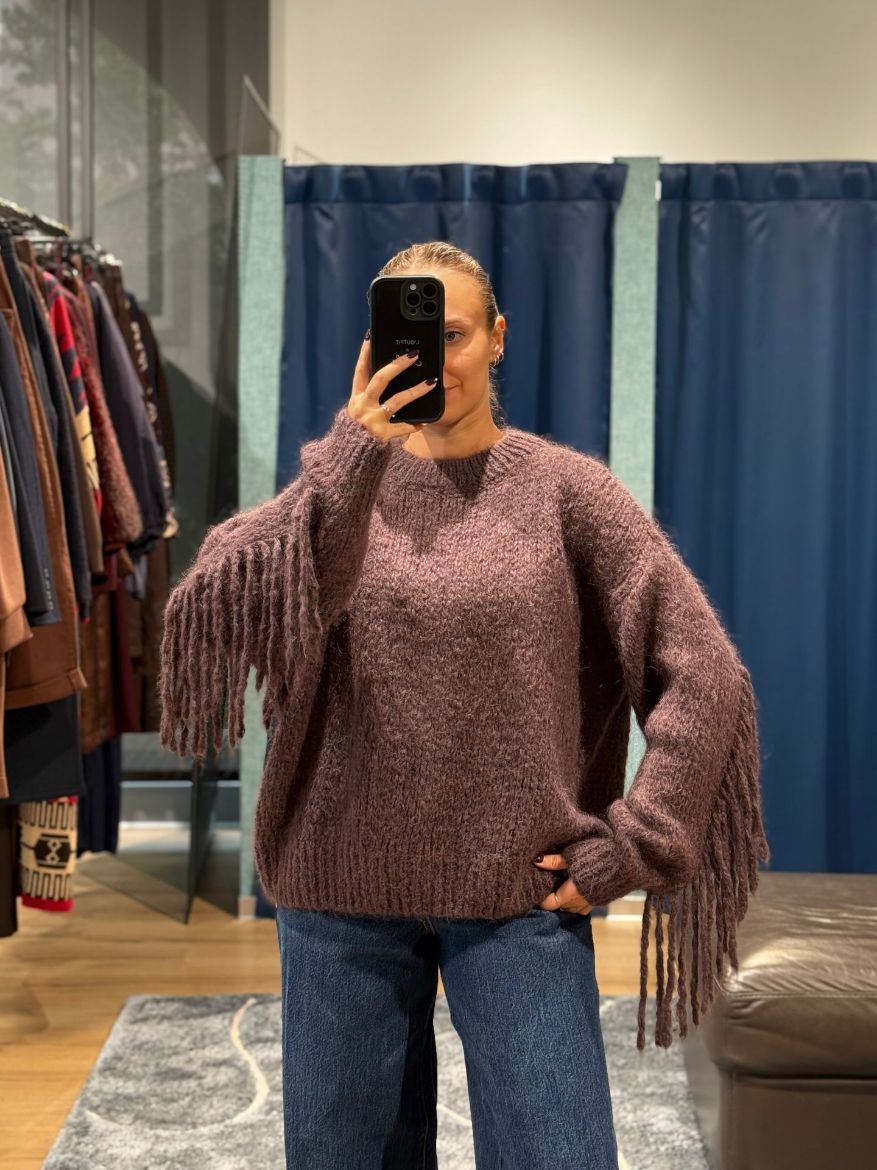 Immagine di MAGLIONE MOHAIR FRANGE - Disponibile in PRUGNA, PANNA, MARRONE