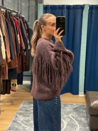 Immagine di MAGLIONE MOHAIR FRANGE - Disponibile in PRUGNA, PANNA, MARRONE