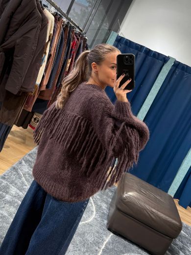 Immagine di MAGLIONE MOHAIR FRANGE - Disponibile in PRUGNA, PANNA, MARRONE