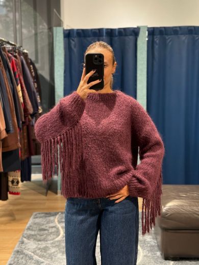 Immagine di MAGLIONE MOHAIR FRANGE - Disponibile in PRUGNA, PANNA, MARRONE