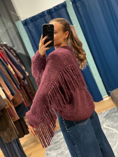 Immagine di MAGLIONE MOHAIR FRANGE - Disponibile in PRUGNA, PANNA, MARRONE