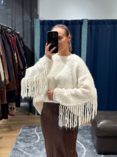 Immagine di MAGLIONE MOHAIR FRANGE - Disponibile in PRUGNA, PANNA, MARRONE