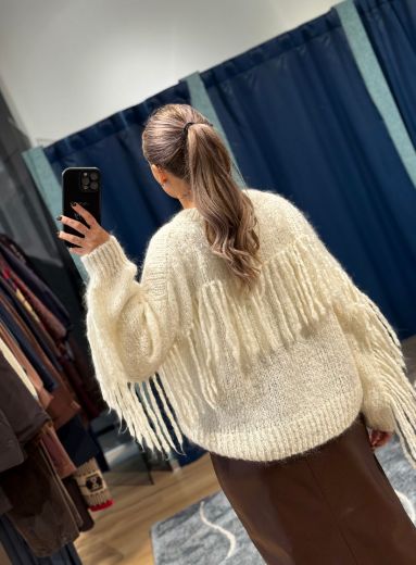 Immagine di MAGLIONE MOHAIR FRANGE - Disponibile in PRUGNA, PANNA, MARRONE