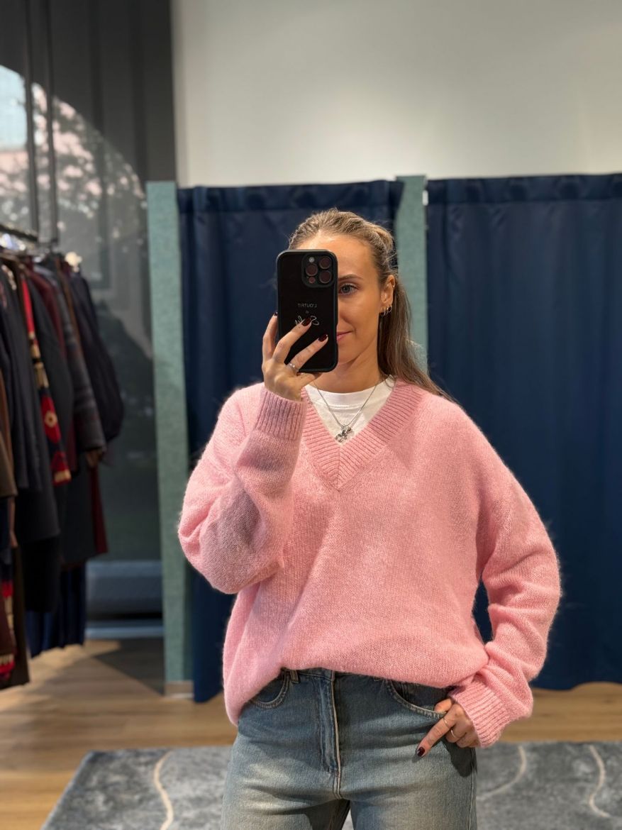 Immagine di MAGLIONE SCOLLO A V - Disponibile in VERDE, AZZURRO, ARANCIONE, ROSA, MARRONE