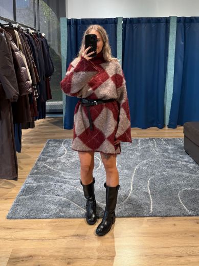 Immagine di ABITO IN MAGLIA ROMBI - Disponibile in MARRONE, BORDEAUX