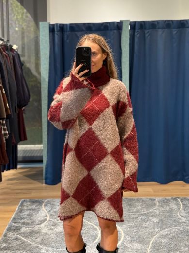 Immagine di ABITO IN MAGLIA ROMBI - Disponibile in MARRONE, BORDEAUX