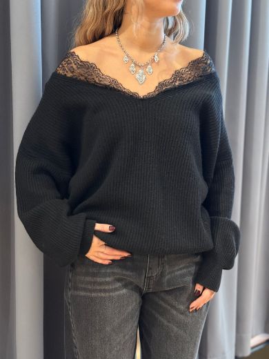 Immagine di MAGLIONE V PIZZO - Disponibile in NERO, MARRONE