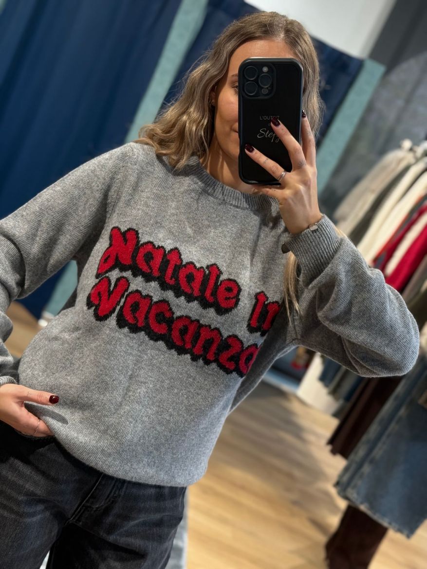 Immagine di MAGLIONE NATALE IN VACANZA - Disponibile in ROSSO, GRIGIO