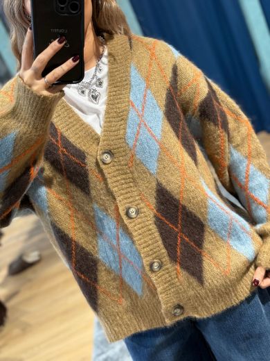 Immagine di CARDIGAN ROMBI - Disponibile in TAUPE, CAMMELLO