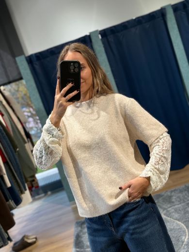 Immagine di MAGLIONCINO CON MANICA PIZZO - Disponibile in PANNA, MARRONE, BURGUNDY