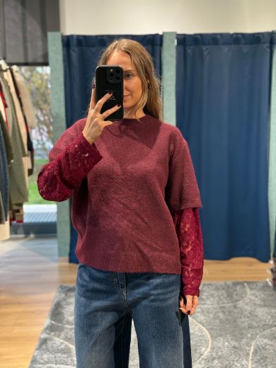 Immagine di MAGLIONCINO CON MANICA PIZZO - Disponibile in PANNA, MARRONE, BURGUNDY