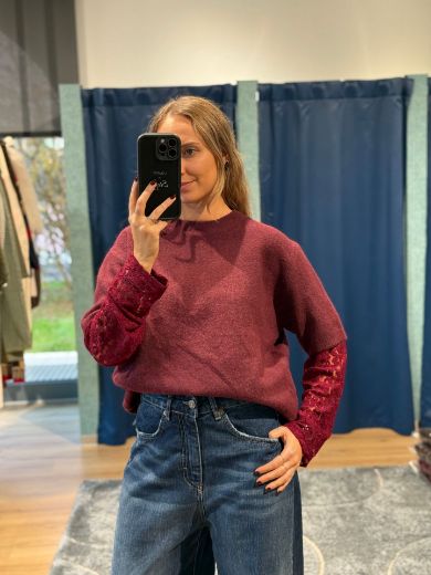 Immagine di MAGLIONCINO CON MANICA PIZZO - Disponibile in PANNA, MARRONE, BURGUNDY