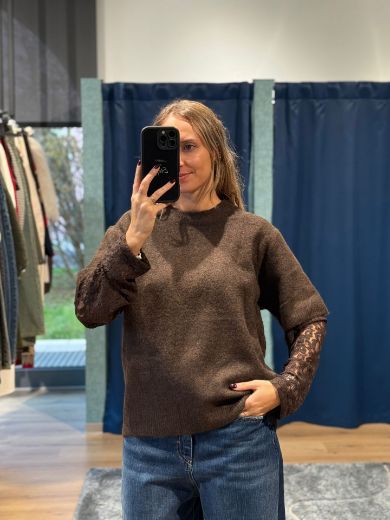 Immagine di MAGLIONCINO CON MANICA PIZZO - Disponibile in PANNA, MARRONE, BURGUNDY