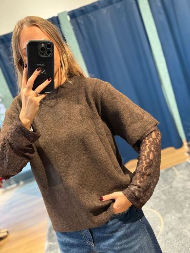 Immagine di MAGLIONCINO CON MANICA PIZZO - Disponibile in PANNA, MARRONE, BURGUNDY