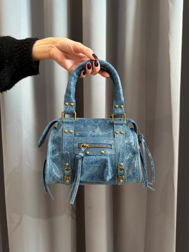 Immagine di BORSA IN PELLE CITY BAG MINI - Disponibile in BLU JEANS, BLU ELETTRICO, BLU SCURO, MARRONE, NERO, FUCSIA, AZZURRO, VERDE, GRIGIO, BORDEAUX, TAUPE, CUOIO, BLU NOTTE, VERDE BOTTIGLIA