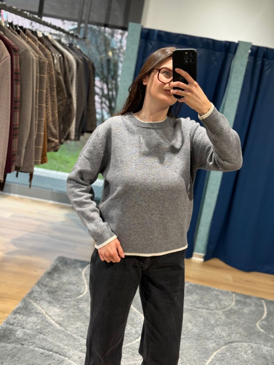 Immagine di MAGLIONE BICOLOR2 100% LANA - Disponibile in PANNA, GRIGIO SCURO, BEIGE SCURO