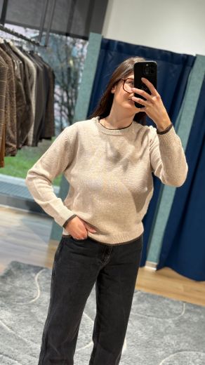 Immagine di MAGLIONE BICOLOR2 100% LANA - Disponibile in PANNA, GRIGIO SCURO, BEIGE SCURO