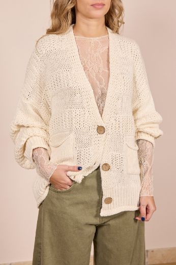 Immagine di CARDIGAN 3 BOTTONI RIGHE - Disponibile in PANNA, NOCCIOLA, CIELO