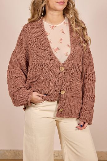 Immagine di CARDIGAN 3 BOTTONI RIGHE - Disponibile in PANNA, NOCCIOLA, CIELO