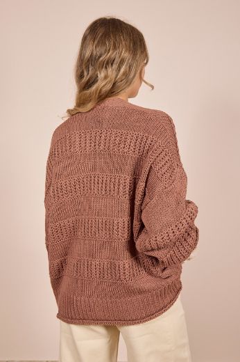Immagine di CARDIGAN 3 BOTTONI RIGHE - Disponibile in PANNA, NOCCIOLA, CIELO, MORO