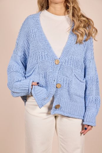 Immagine di CARDIGAN 3 BOTTONI RIGHE - Disponibile in PANNA, NOCCIOLA, CIELO, MORO