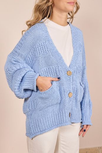 Immagine di CARDIGAN 3 BOTTONI RIGHE - Disponibile in PANNA, NOCCIOLA, CIELO, MORO
