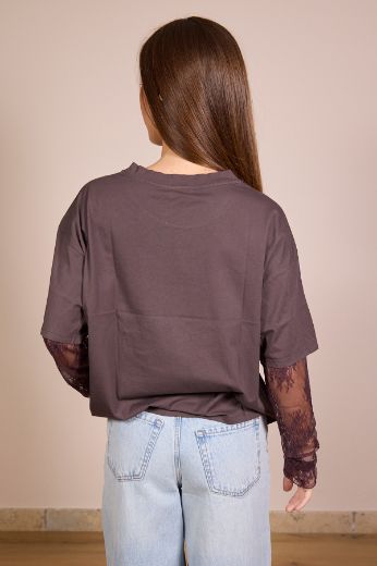 Immagine di T-SHIRT MANICA PIZZO - Disponibile in ROSA, NERO, GIALLO, BIANCO, VERDE SALVIA, MORO