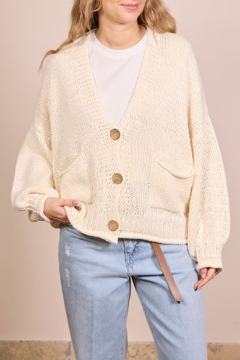 Immagine di CARDIGAN BOTTONI LEGNO - Disponibile in KAKI, PHARD, PANNA, AZZURRO