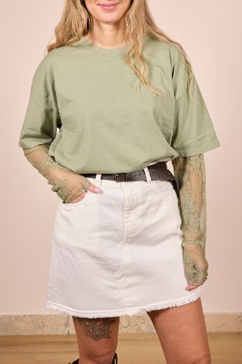 Immagine di T-SHIRT MANICA PIZZO - Disponibile in ROSA, NERO, GIALLO, BIANCO, VERDE SALVIA, MORO