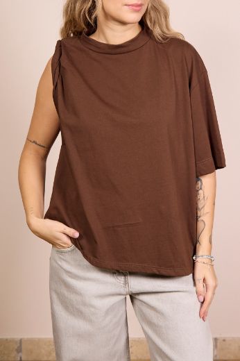 Immagine di T-SHIRT MONOSPALLA - Disponibile in MARRONE, BIANCO