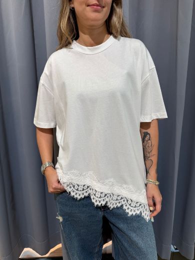 Immagine di T-SHIRT PIZZO OBLIQUE - Disponibile in MARRONE, BIANCO, NERO