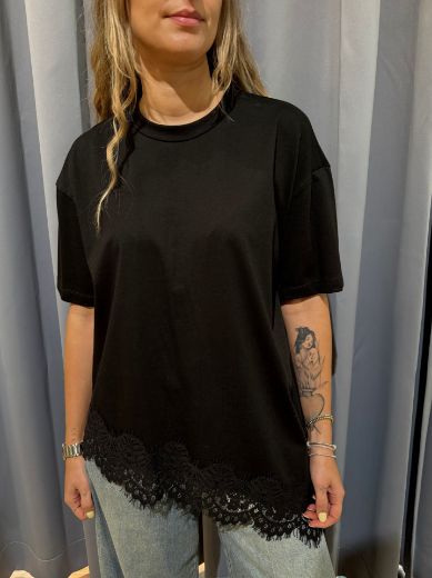 Immagine di T-SHIRT PIZZO OBLIQUE - Disponibile in MARRONE, BIANCO, NERO