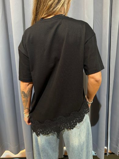 Immagine di T-SHIRT PIZZO OBLIQUE - Disponibile in MARRONE, BIANCO, NERO