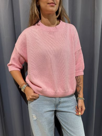 Immagine di MAGLIA COTTON MEZZA MANICA - Disponibile in MARRONE, GIALLO, BLUETTE, AZZURRO, PANNA, ROSA BARBIE